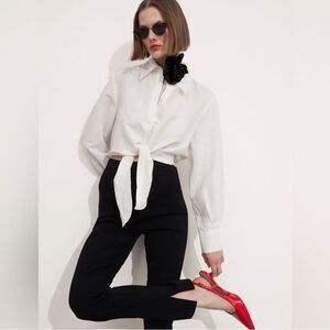 & OTHER STORIES White Linen Blend Tie-Front Shirt Blouse